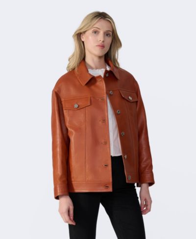Furniq UK Women's Bobbie Leather Shirt Jacket
