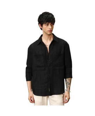 Campus Sutra Мужская рубашка оверсайз Midnight Black Straw-Tactile Utility