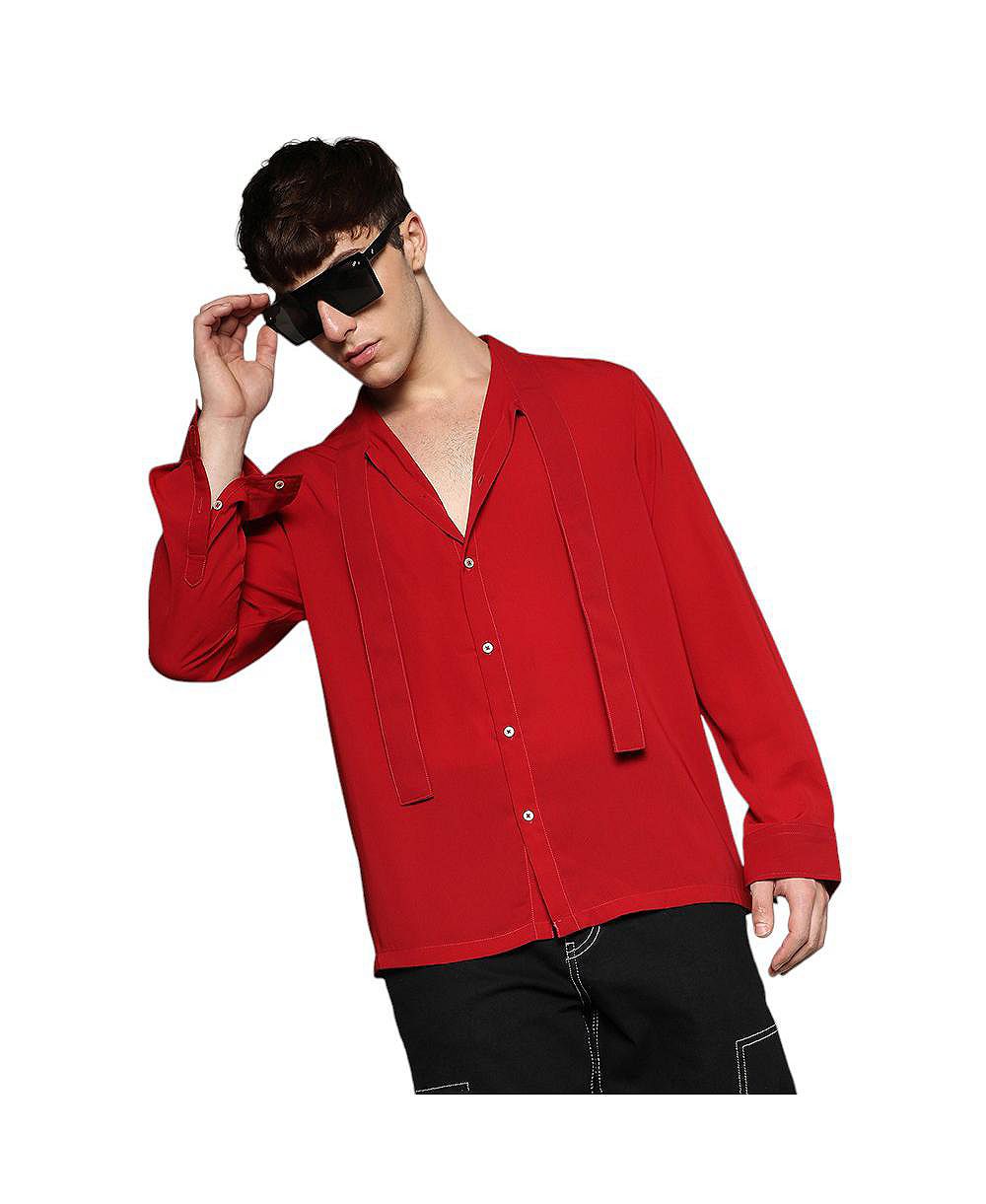 Campus Sutra Men's Crimson Red Slash Collar Shirt
