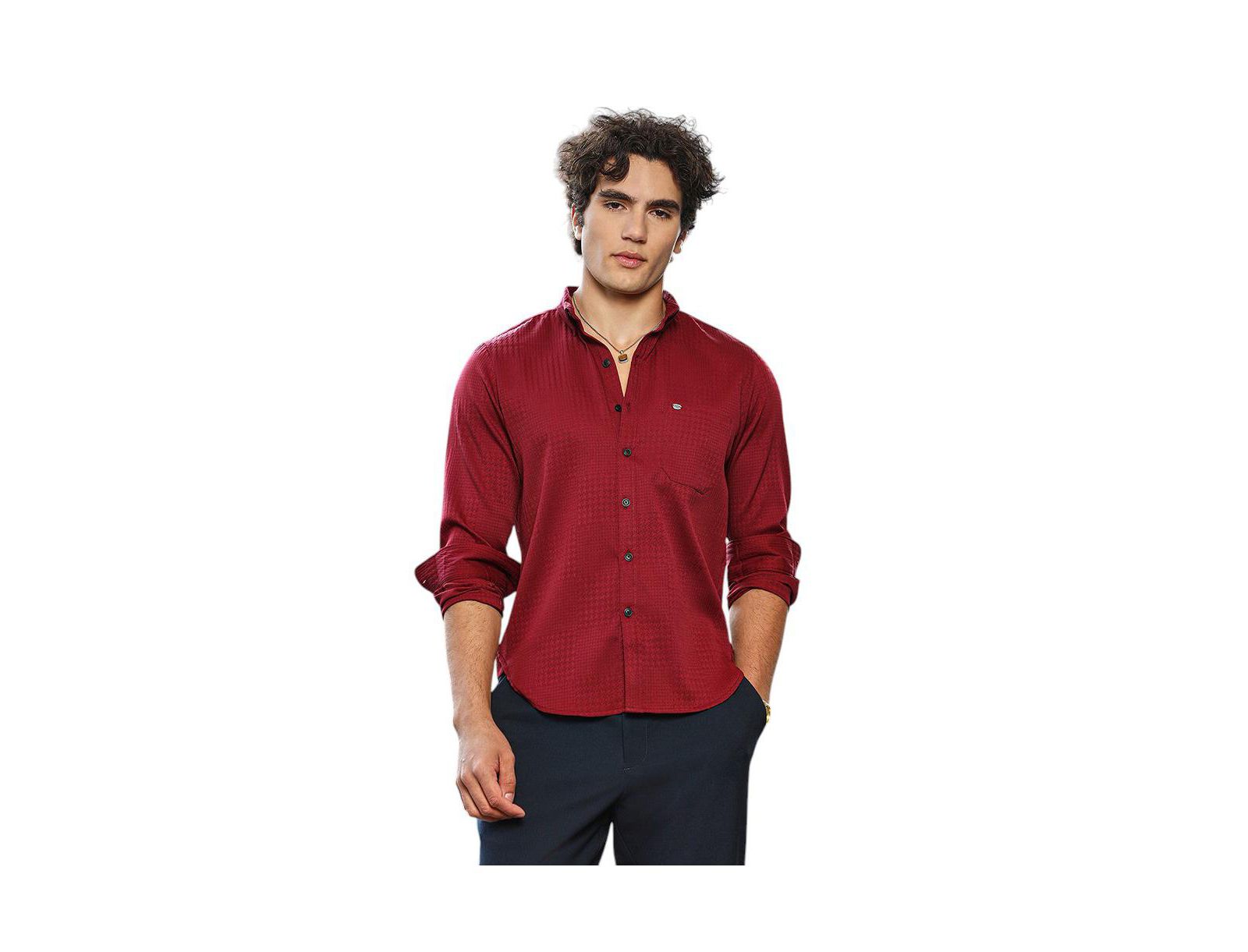Рубашка Campus Sutra Men's Ruby Red Houndstooth-Tactile