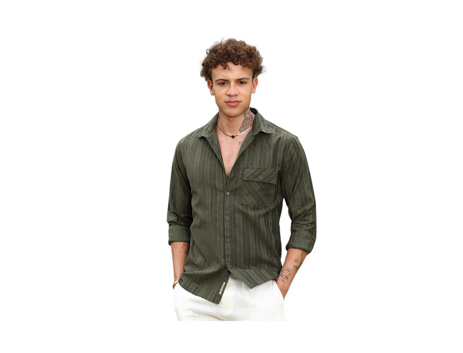 Campus Sutra Men's Fern Green Multitrack-Striped Shirt