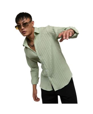 Campus Sutra Men's Sage Green Self-Design Striped Shirt