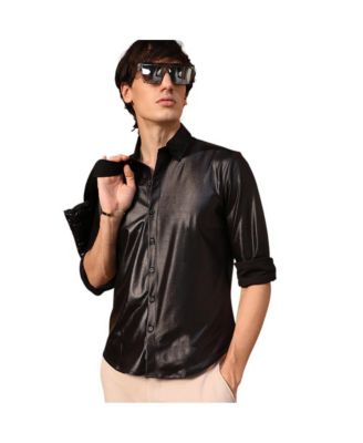 Campus Sutra Men's Obsidian Black Solid Suede Shirt