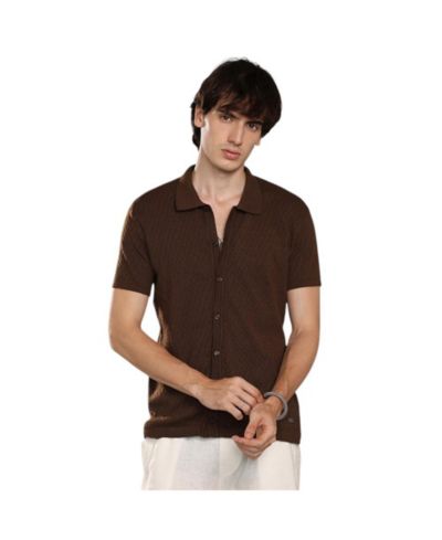 Мужская трикотажная рубашка Campus Sutra Taupe Brown Rhombus-Textured