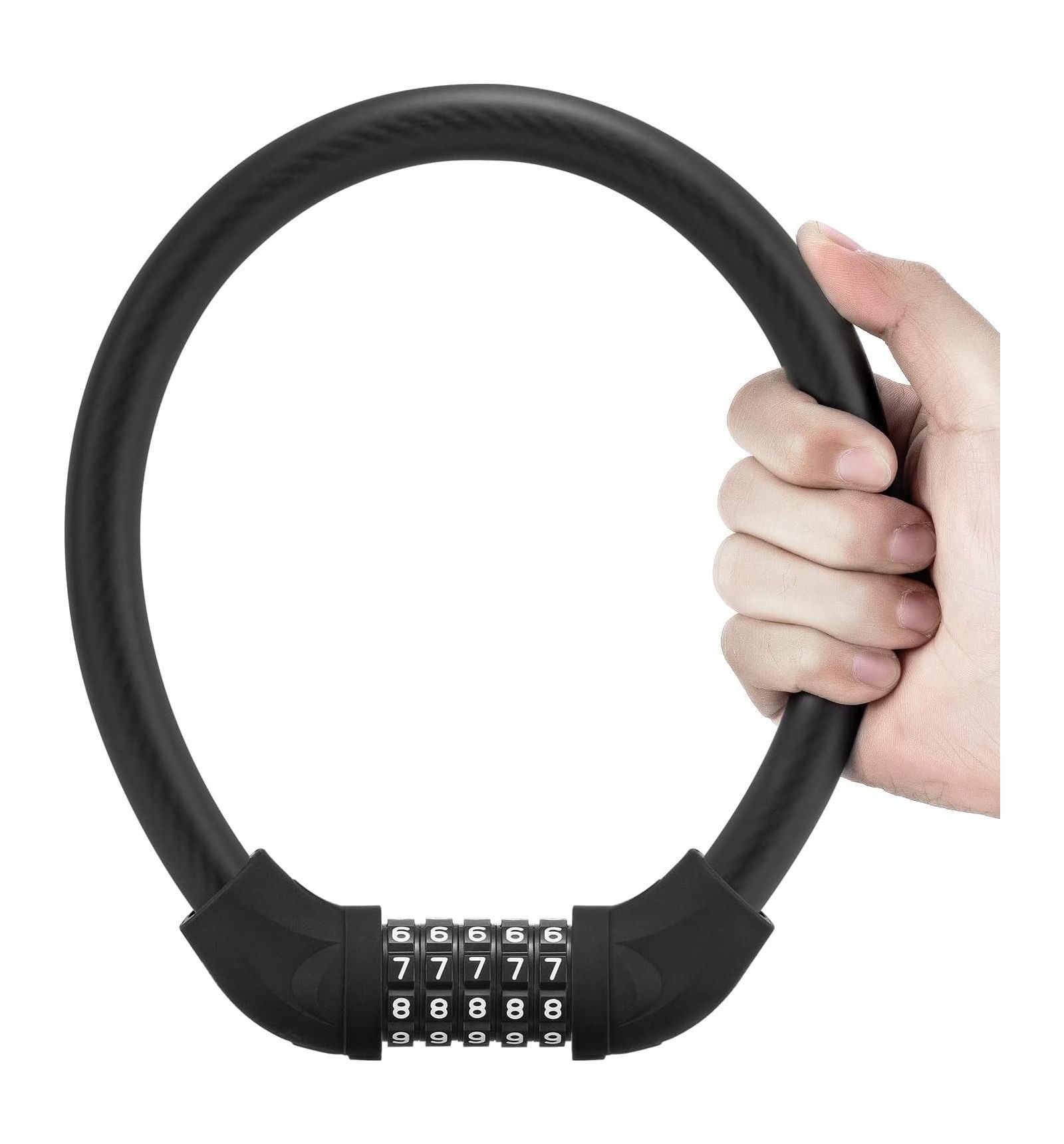 Bike Lock 5 Digit Cable Lock Lightweight Bicycle Lock Bike Lock Combination Portable Lock for Bike 22inch Black