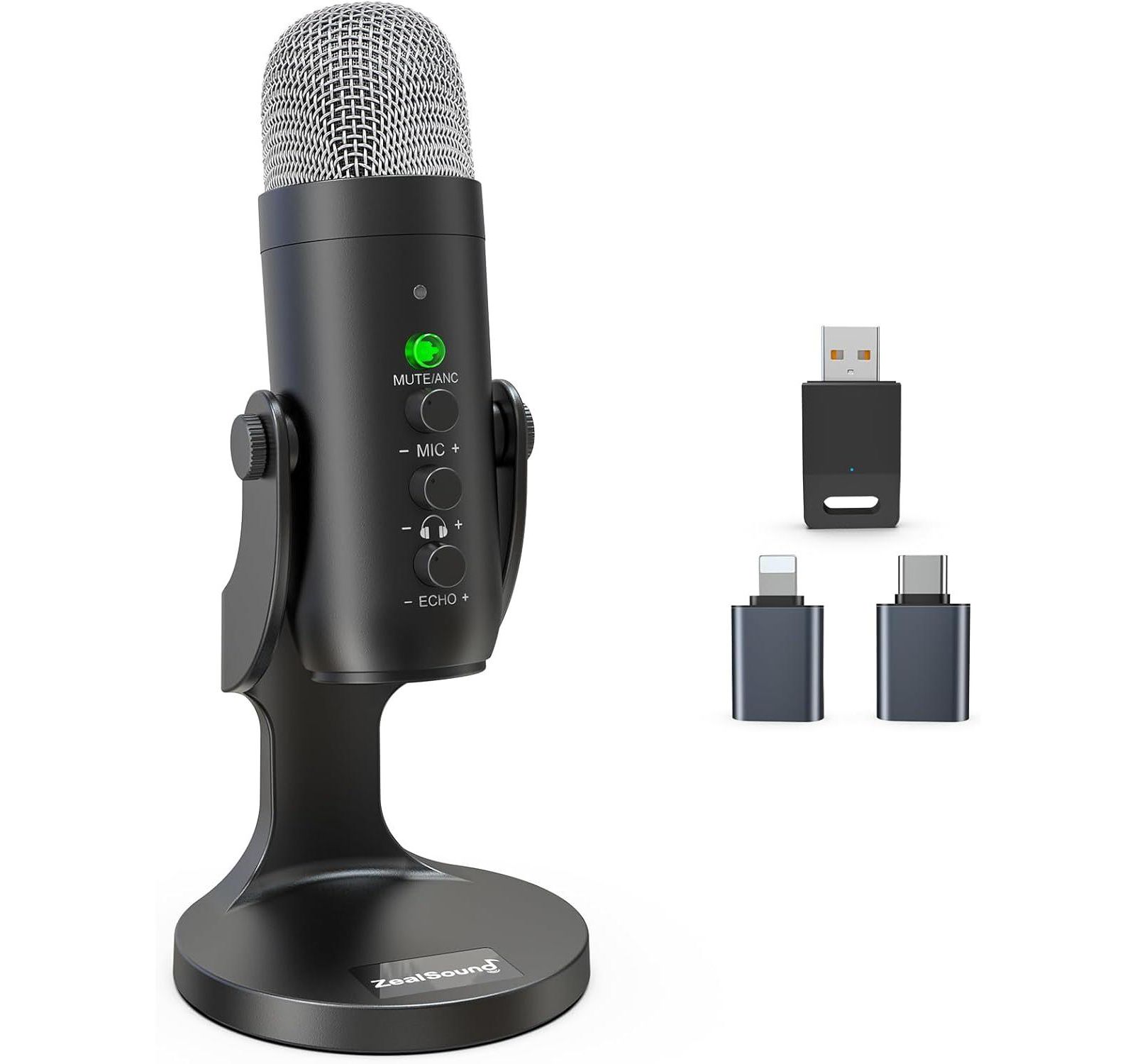 Беспроводной USB микрофон ZealSound для iPhone, PC, iPad, Android, Condenser Mic с Mute, Echo Monitor, Volume Gain для Podcast, ASMR, Gaming