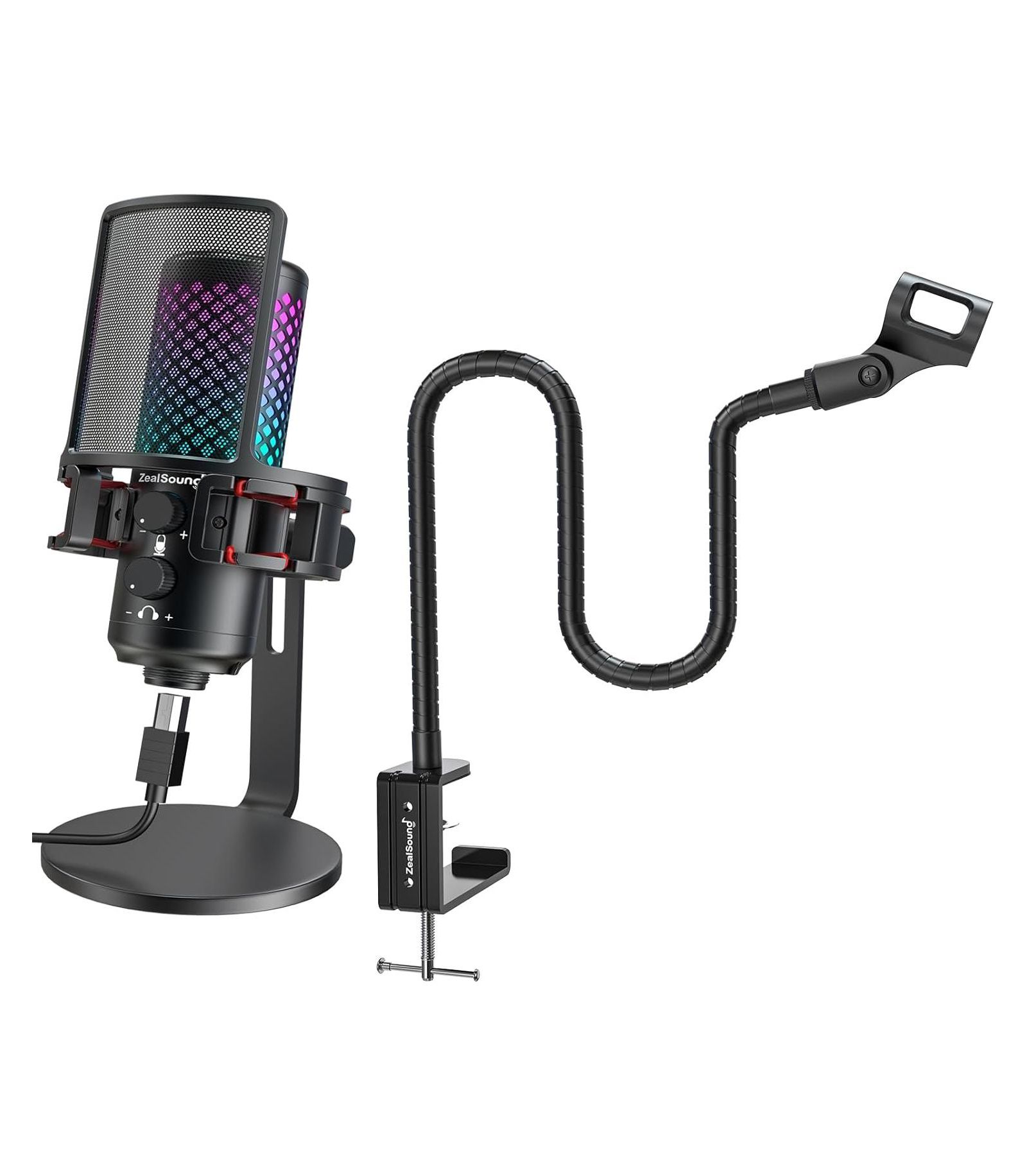 ZealSound игровой USB RGB микрофон BKD-12a и стойка-гусиная шея 19inch H19