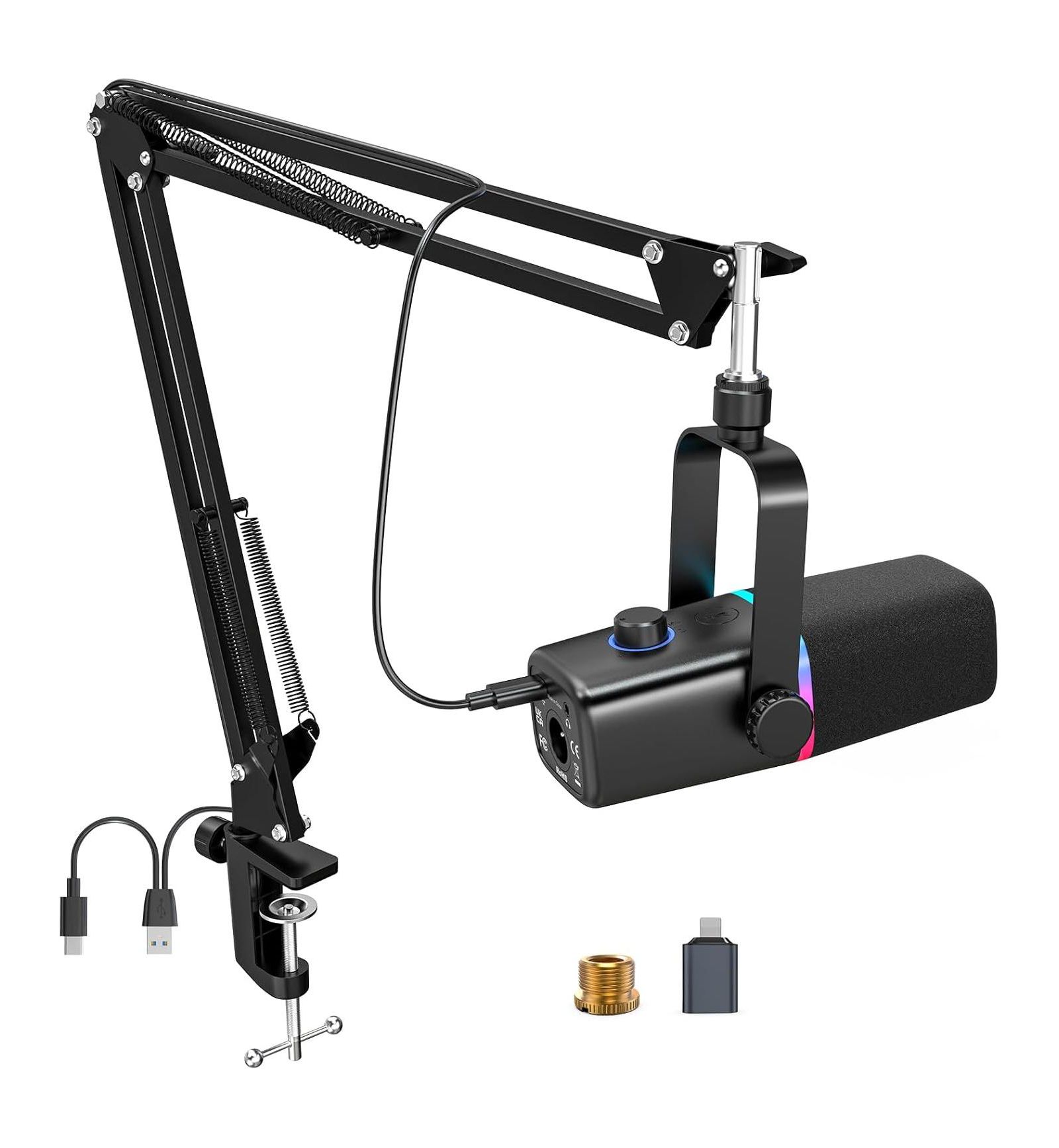 Динамический микрофон ZealSound XLR/USB для гейминга и подкастов, RGB, с микрофонной стойкой для iPhone, PC, YouTube