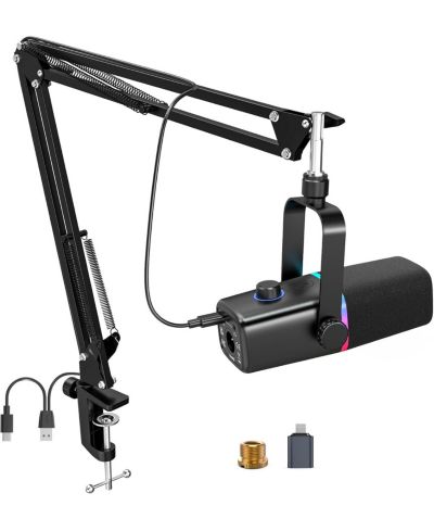 Динамический микрофон ZealSound XLR/USB для гейминга и подкастов, RGB, с микрофонной стойкой для iPhone, PC, YouTube