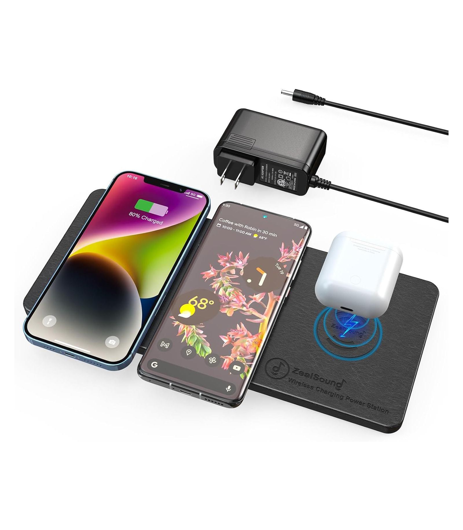 ZealSound беспроводная зарядная панель Ultra-Slim для 3 устройств с адаптером AC
