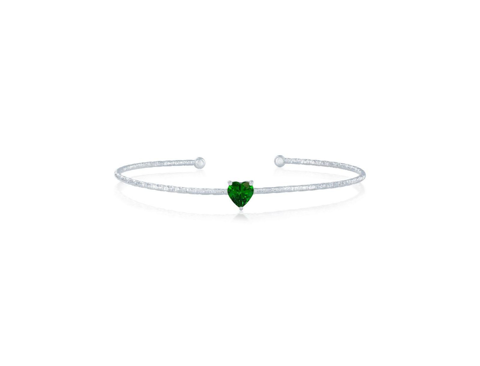 Sterling , Birthstone CZ Heart Bangle