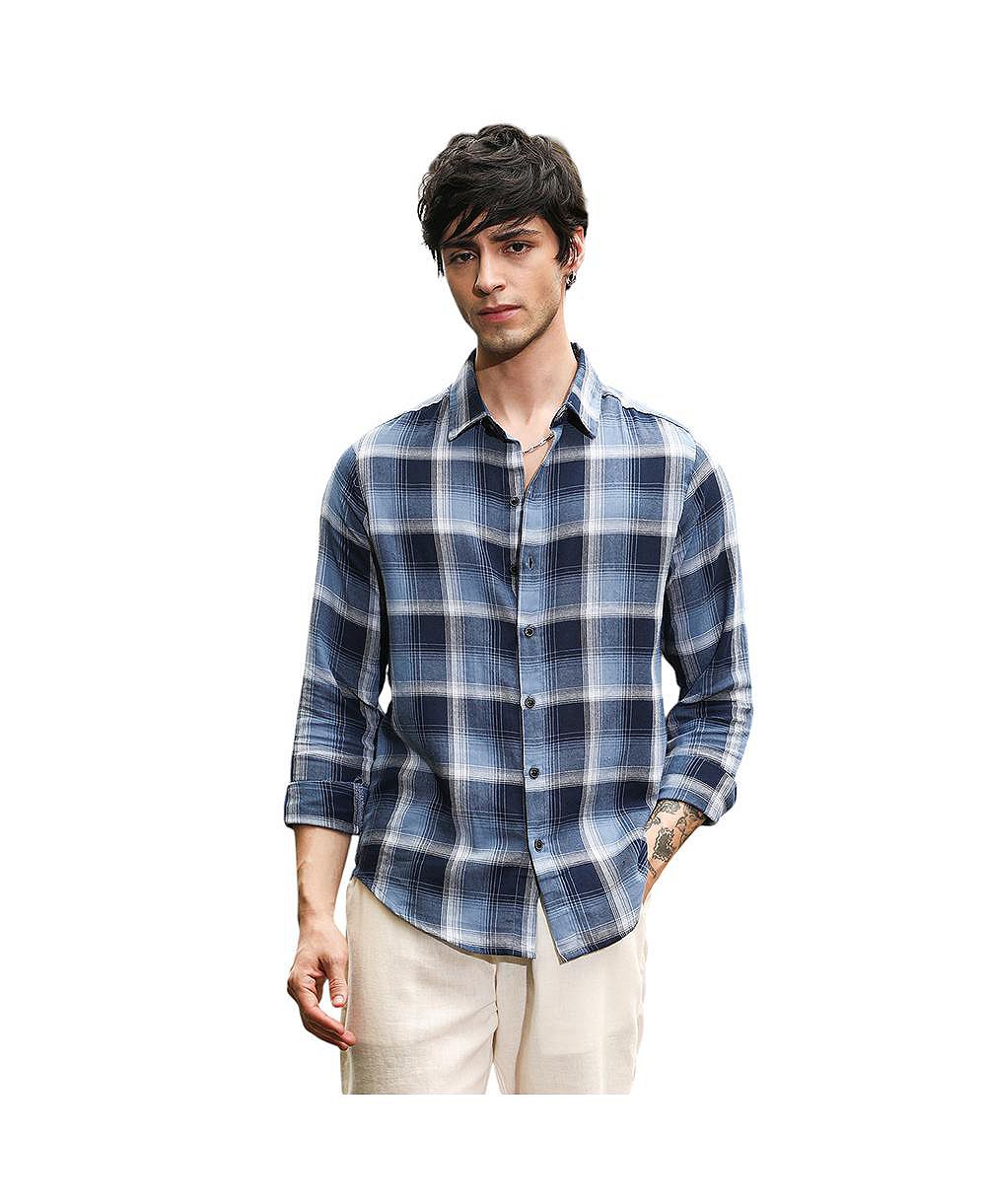 Мужская рубашка Campus Sutra Navy Blue & Off-White в клетку
