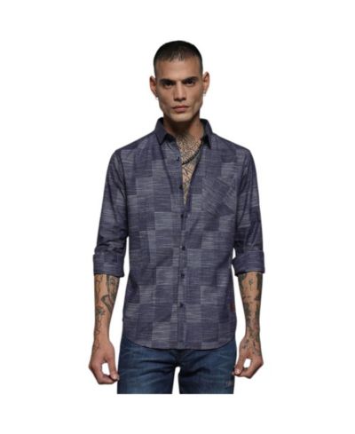 Campus Sutra Мужская джинсовая рубашка в клетку Steel Blue Heathered