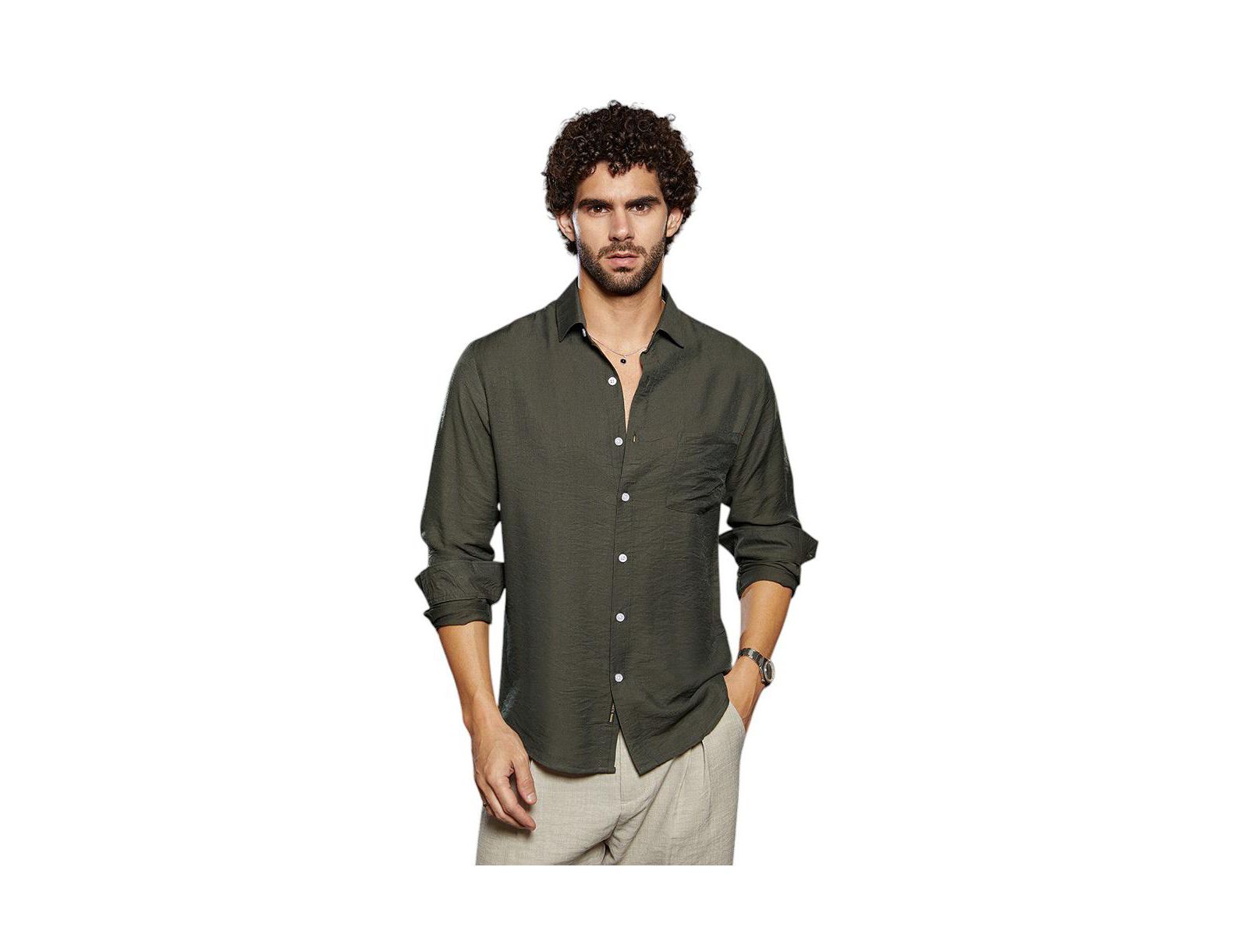 Мужская рубашка Campus Sutra Olive Green Breezy Wrinked Relaxed