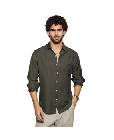 Campus Sutra Men's Olive Green Breezy Wrinked Relaxed Shirt