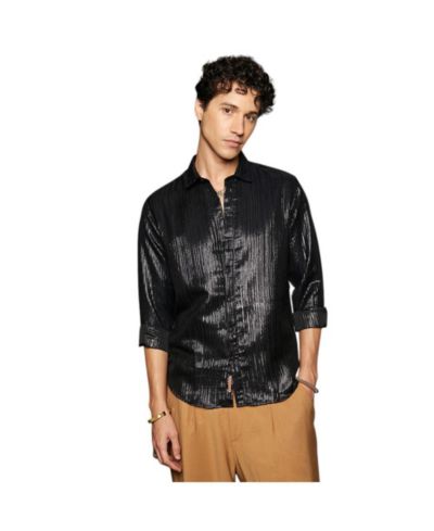 Campus Sutra Men's Metallic Black Metallic Blushed Shirt