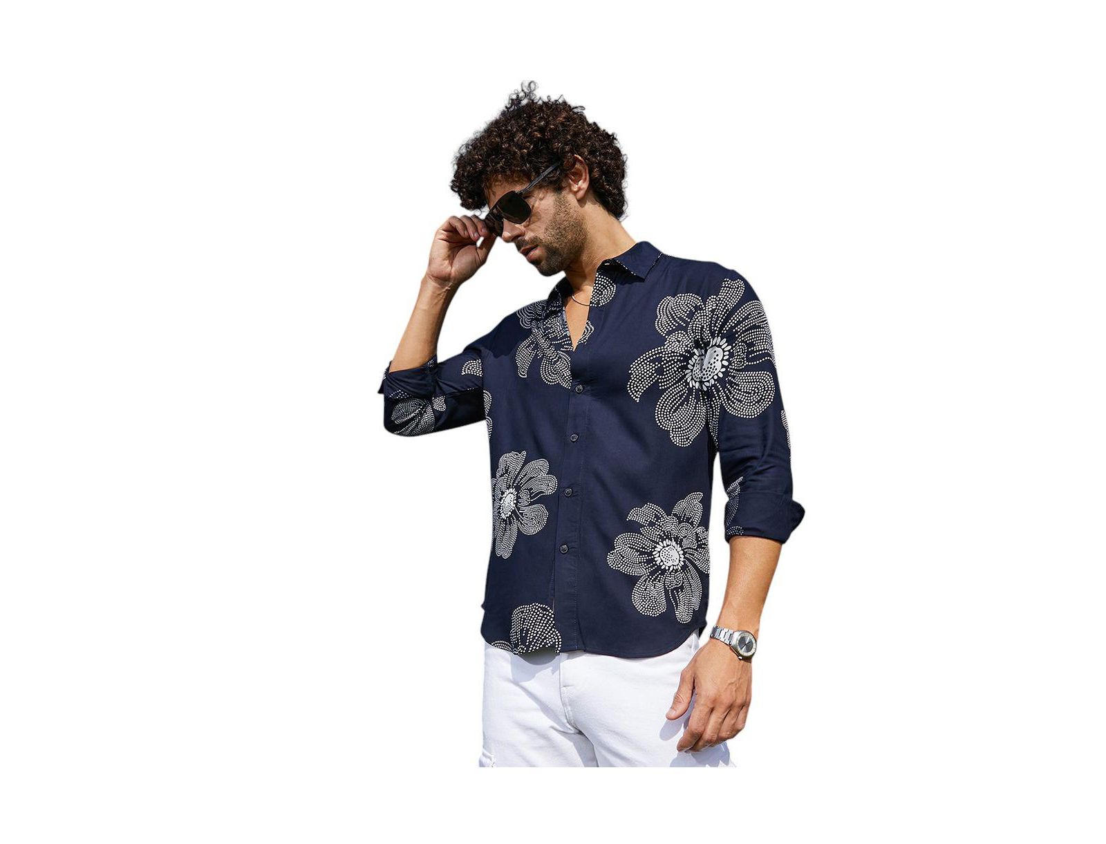 Мужская рубашка Campus Sutra Navy Blue Maxi-Flora
