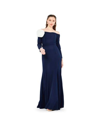 AMRI Off-The-Shoulder Long Sleeved Crepe Gown