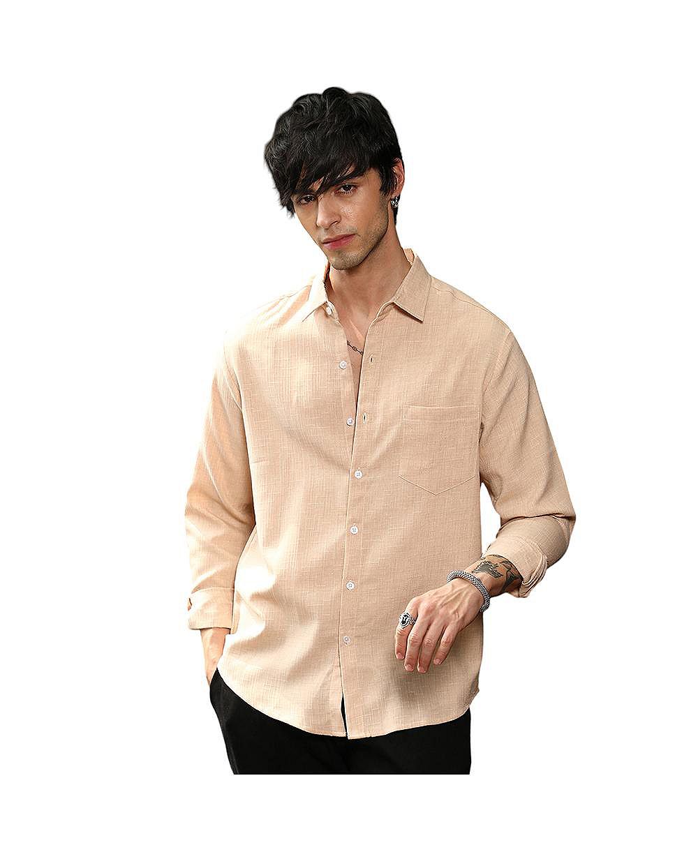 Мужская рубашка Campus Sutra Ecru Beige Solid Relaxed Shirt