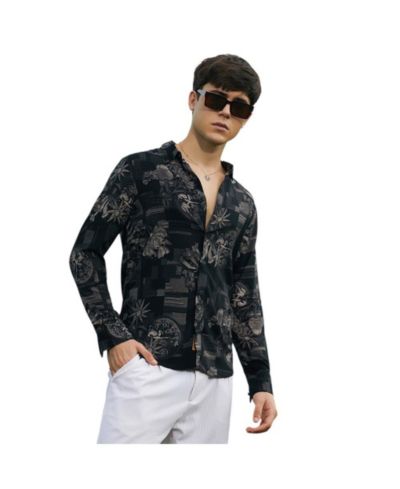 Campus Sutra Men's Midnight Black Bloom-Imprint Shirt