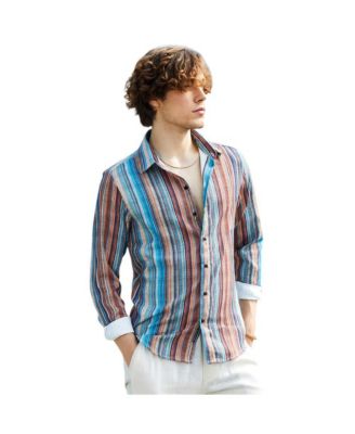 Мужская рубашка Campus Sutra Azure Blue & Chocolate Brown в многоцветную полоску