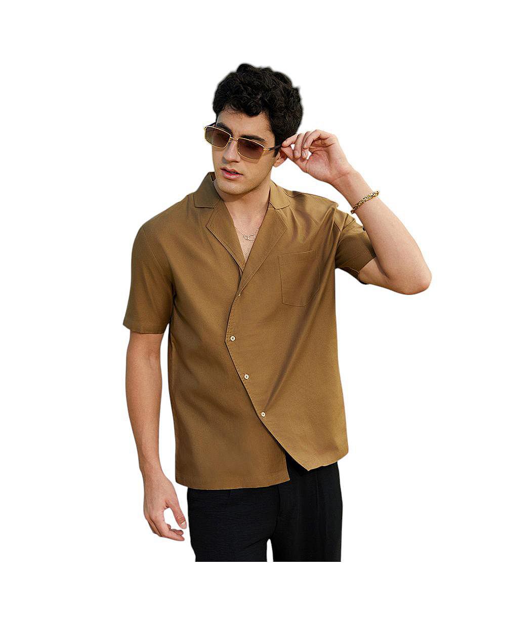 Мужская рубашка Campus Sutra Camel Brown Asymmetrical Cuban