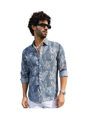 Campus Sutra Men's Steel Blue Stroked-Petals Shirt