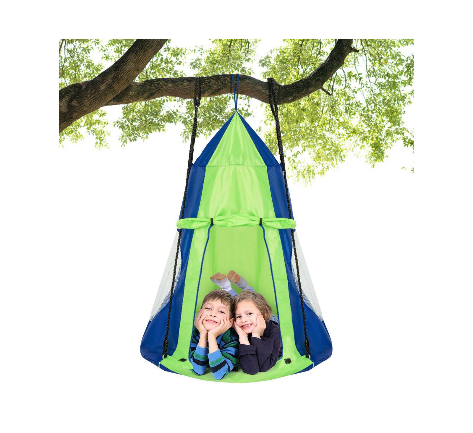Gymax 40" Kids Hanging Chair Swing with Detachable Play Tent, Seats 2-3, Ages 3+