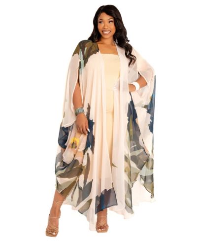 Buxom Couture Plus Size Floral Chiffon Kimono Cover-Ups