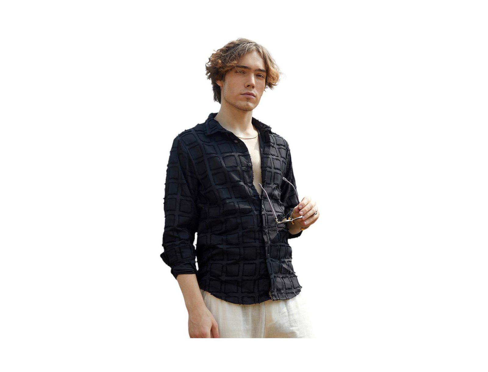 Campus Sutra Men's Onyx Black Cubic-Tassel Shirt