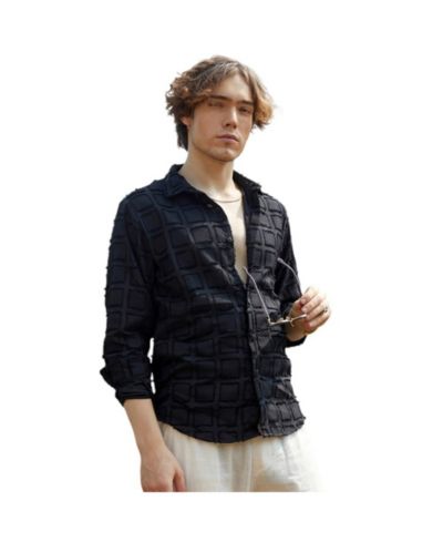 Campus Sutra Men's Onyx Black Cubic-Tassel Shirt