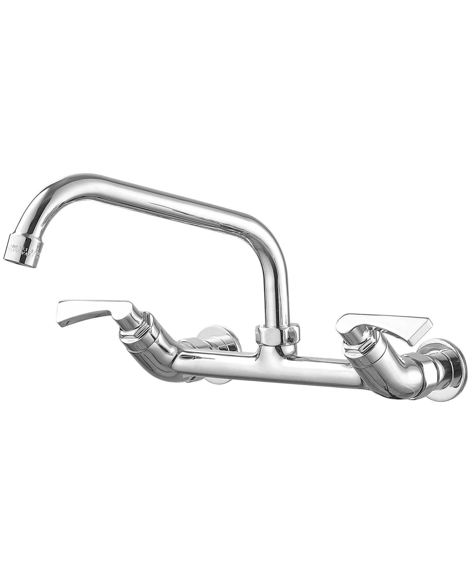 Greenspring 2-Handle Commercial Sink Faucet with 8" Swivel Spout 8" Center Wall Mount Kitchen Faucet In Polished Chrome