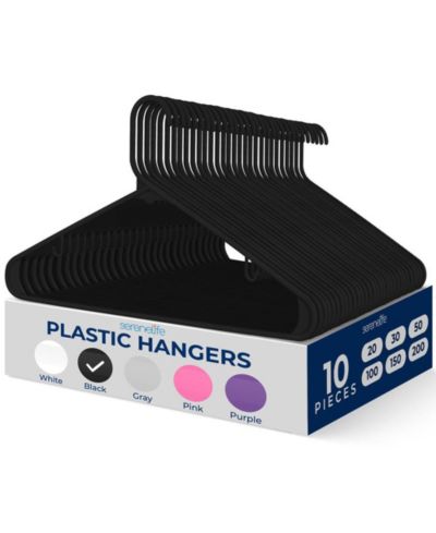 SereneLife 10 Pcs. Plastic Hangers - Non-Slip, Sturdy, and Heavy Duty Coat Set with 360° Swivel Hook for Clothes (Black