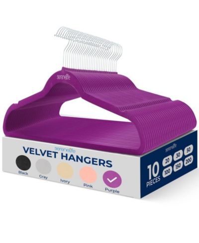 SereneLife 10 Pcs. Velvet Hangers - Non-Slip, Sturdy, and Heavy Duty Coat Set with 360° Swivel Hook for Clothes (Purple