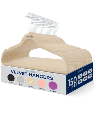 SereneLife Velvet Hanger Set with 150 Non-Slip Ultra-Thin Space-Saving Hangers and 360° Swivel Hooks for Clothes and Dresses