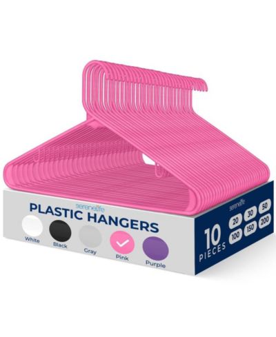 SereneLife 10 Pcs. Plastic Hangers - Non-Slip, Sturdy, and Heavy Duty Coat Set with 360° Swivel Hook for Clothes (Pink