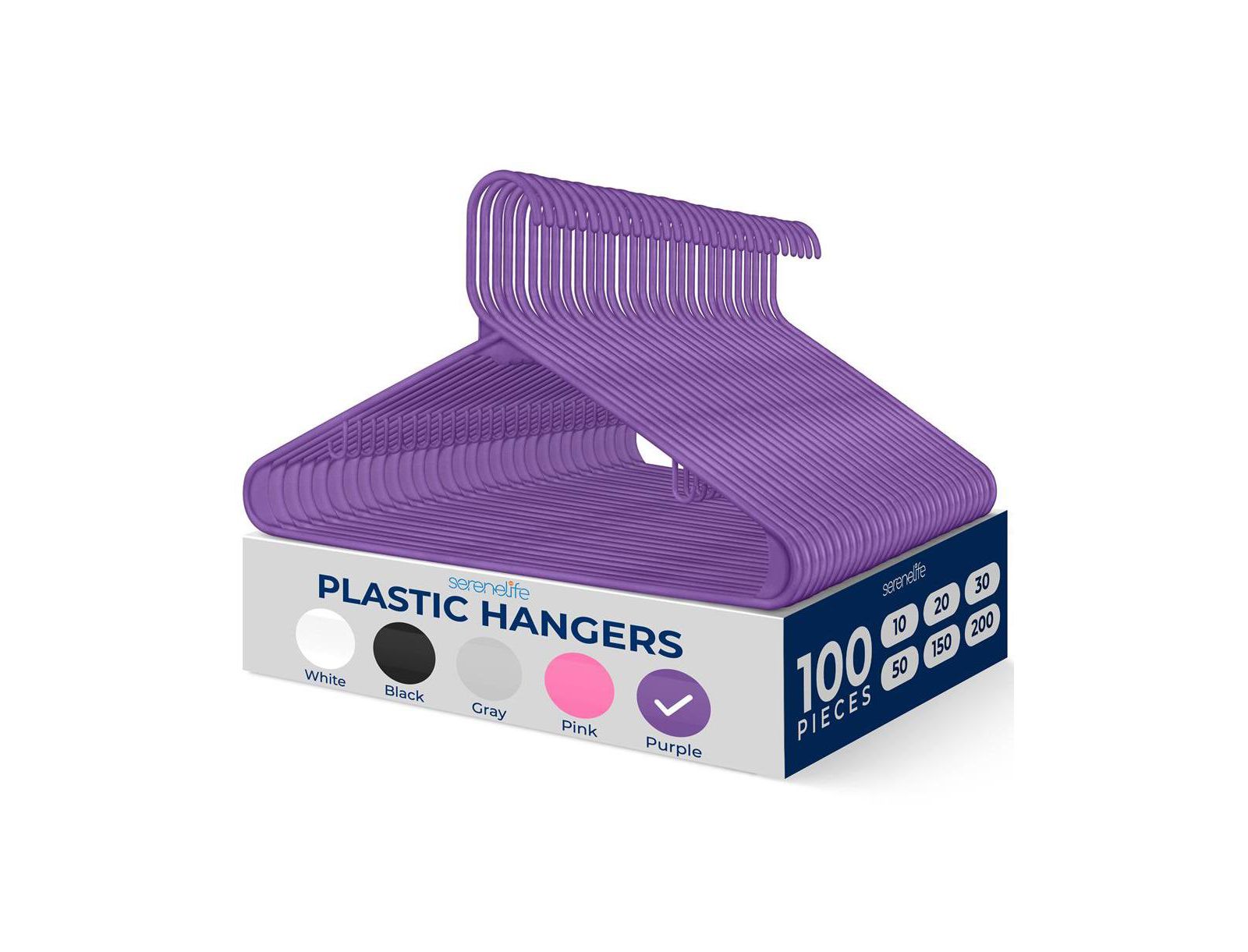 SereneLife 100 Pack Plastic Hangers, Non-Slip, Space-Saving Closet Organizers, Durable and Strong for Shirts,Sweaters, Hoodies, Kids Clothes & Dresses