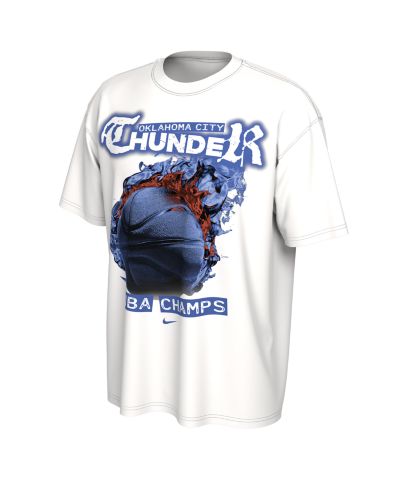 Мужская и женская футболка Nike White Oklahoma City Thunder 2025 NBA Finals Champions Celebration Parade Roster