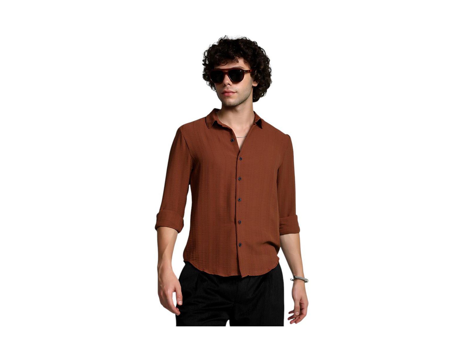 Campus Sutra Men's Sienna Brown Woven-Lined Shirt