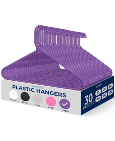 SereneLife 30 pack plastic clothes hangers, non slip heavy duty design with 360degree(s) swivel hook, slim space saving closet organizers