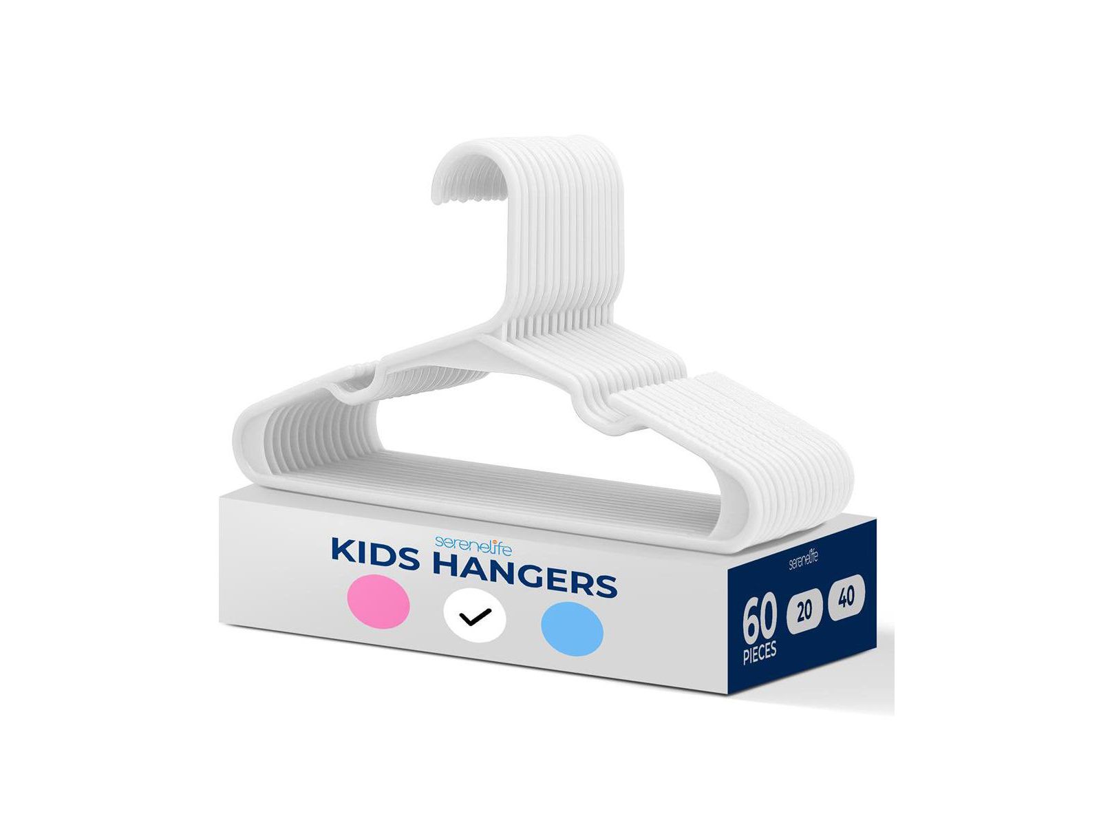 SereneLife 60 Pcs. Non-Slip Plastic Kids Hangers - Durable and Space-Saving Closet Organizers