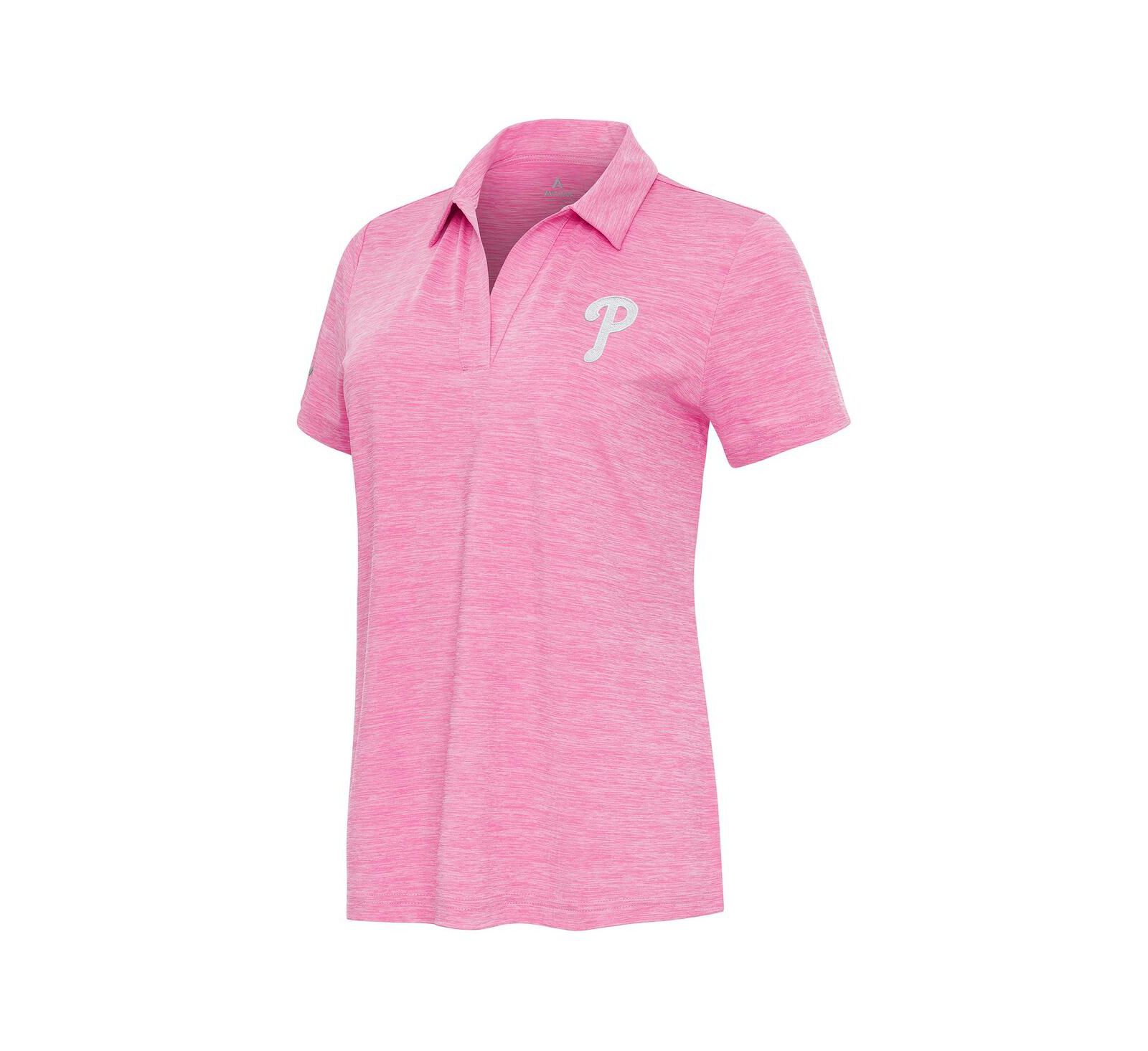 Antigua Women's Heather Pink Philadelphia Phillies Layout V-Neck Polo Shirt