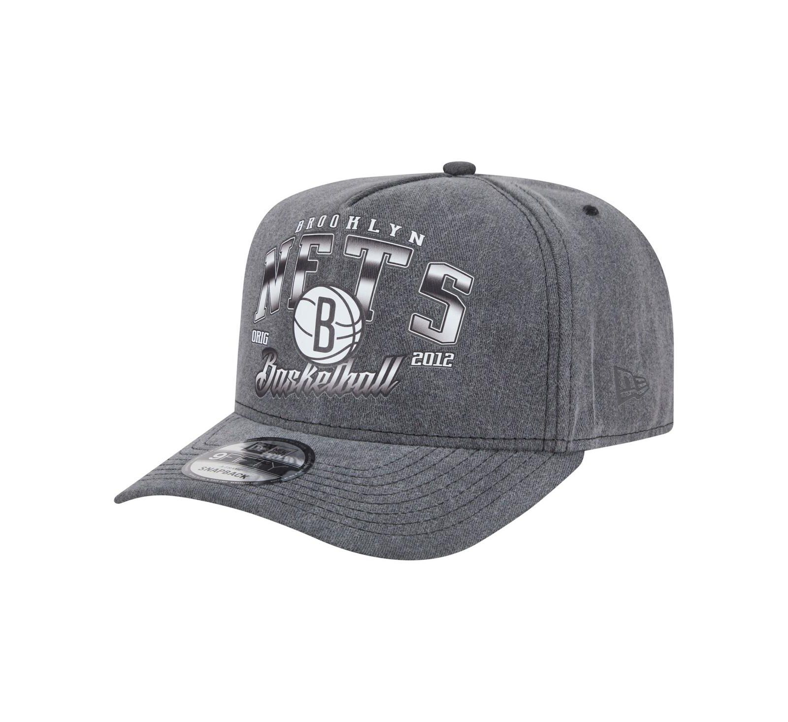 Мужская кепка New Era Charcoal Brooklyn Nets Throwback Washed Pre-Curved 9FIFTY Snapback