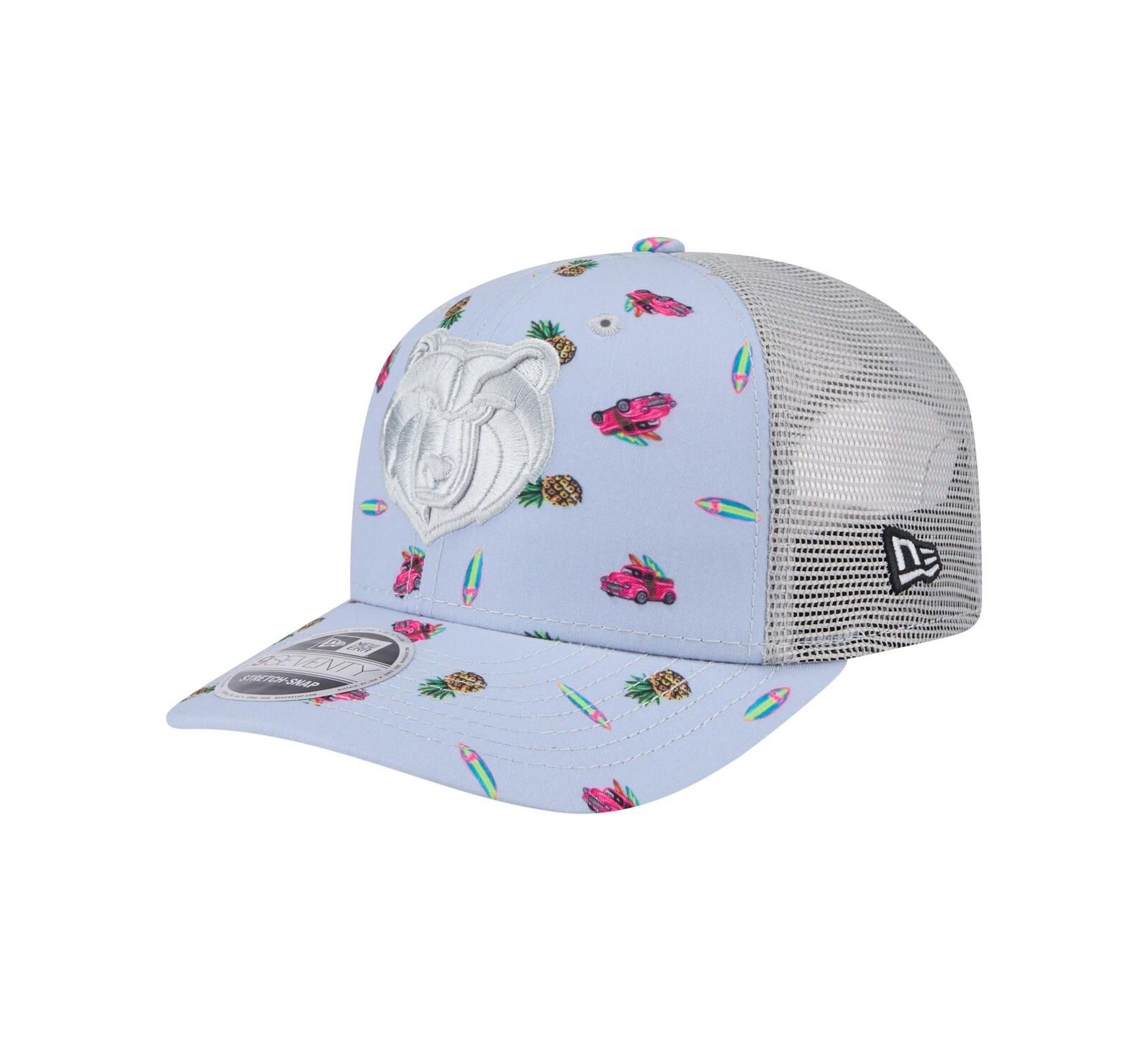 Мужская кепка New Era Light Blue/Gray Memphis Grizzlies Adventure Aloha Pattern 9SEVENTY Stretch-Snap
