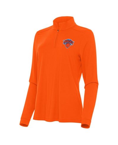Antigua Women's Orange New York Knicks Intent Quarter-Zip Top