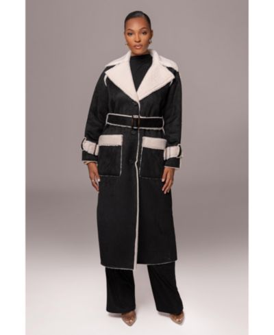 Женский двусторонний пальто JLUXLABEL из замши и шерсти Sherpa