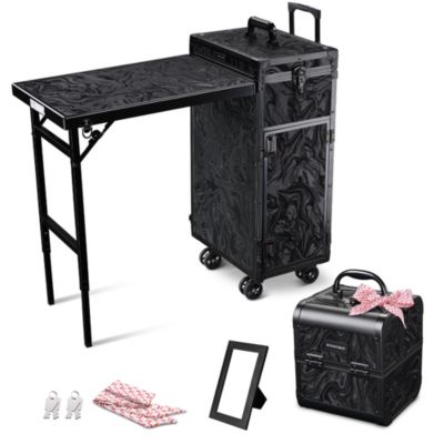 Стол для маникюра и кейс для макияжа Byootique Rolling Nail Table and Makeup Case Kit Cosmetic Organizer Aluminum Black