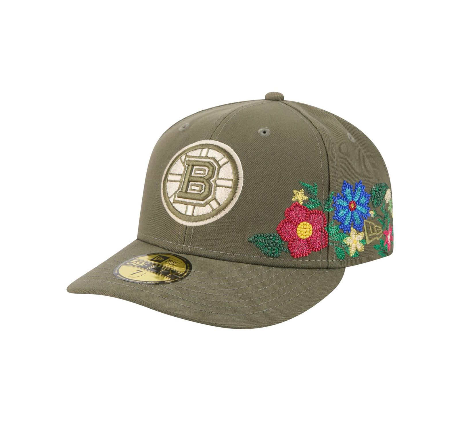 Мужская кепка New Era 59FIFTY с цветочным принтом Boston Bruins оливкового цвета