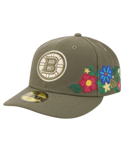 Мужская кепка New Era 59FIFTY с цветочным принтом Boston Bruins оливкового цвета