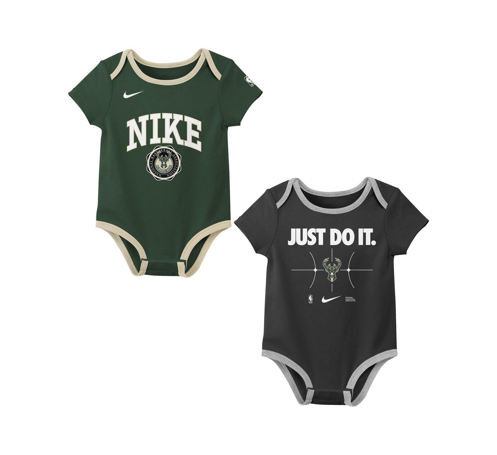 Nike Newborn 2-Pack Hunter Green/Black Milwaukee Bucks Just Do It Bodysuit Set